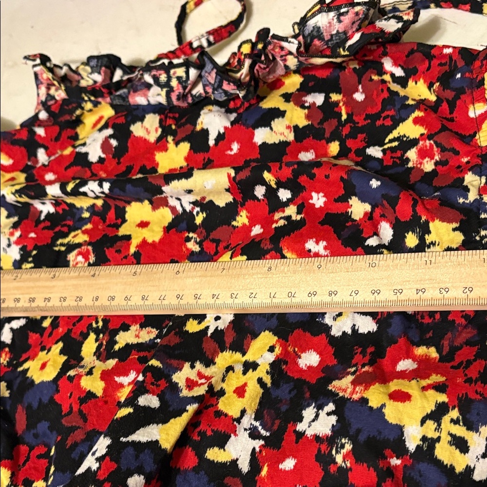 Susie Rose Vibrant Floral Ruffle Blouse M 7/9 Coquette Top Red Yellow Blue - Picture 9 of 9